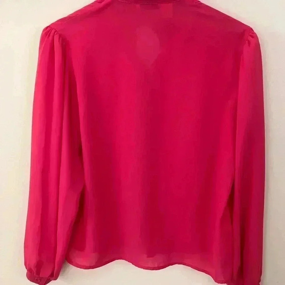 VTG Women's Sz.12 Sheer Puff-Sleeve Blouse Hot-Pink Pleated Front Victorian - Picture 9 of 9